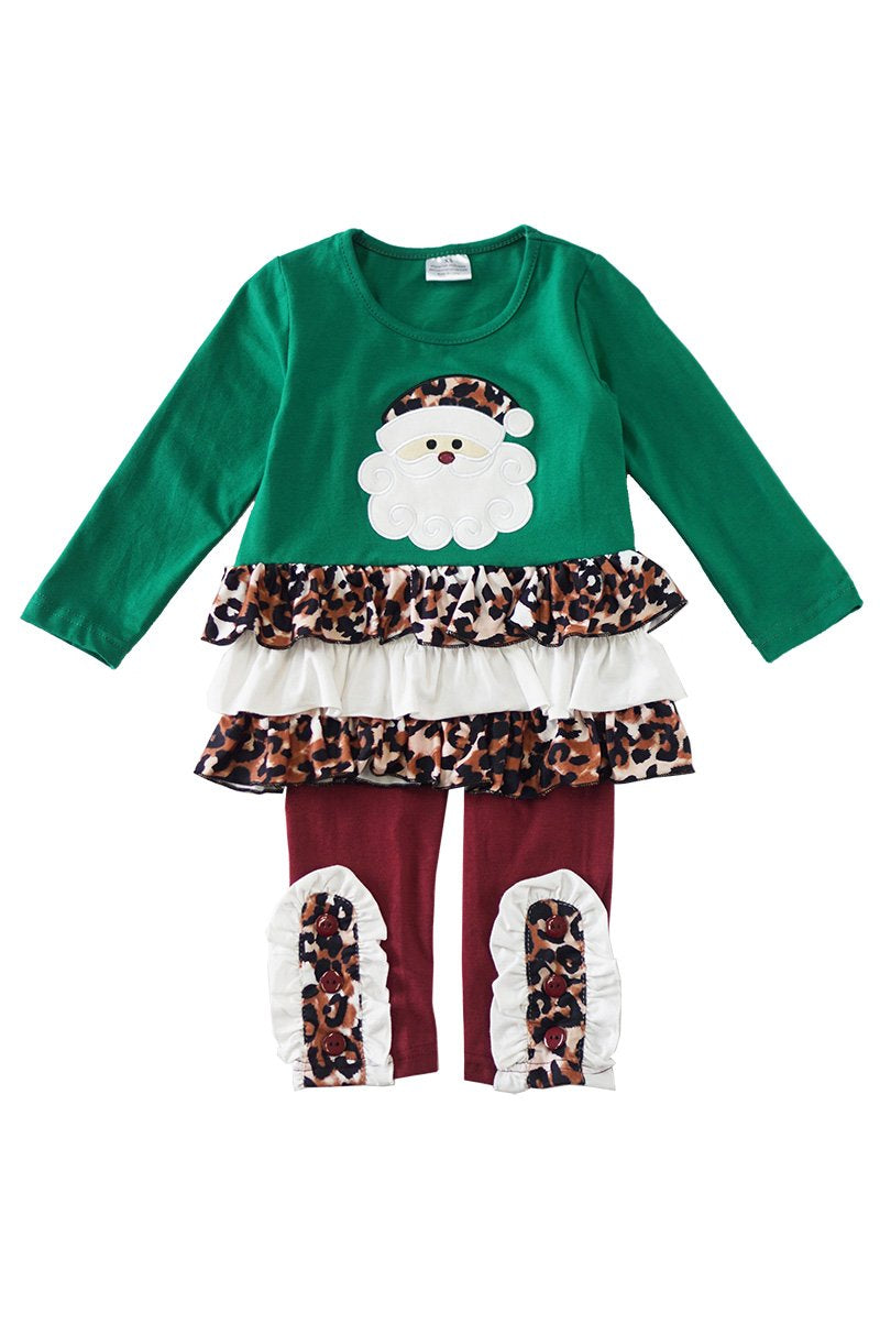 Green & Maroon Leopard Santa Applique Set